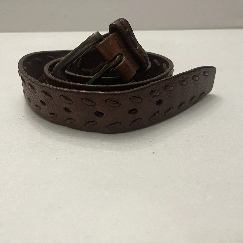 Levi's Men's Brown Leather Whipstitched Belt Size 36 Bronze Buckle‎